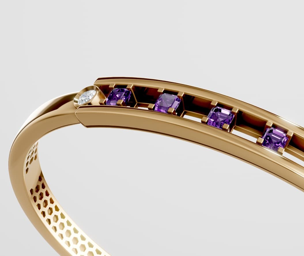 100% Made in Italy | 디지털 미학과 장인정신의 결합, 14K 골드 & 자수정 링크 뱅글 프리오더 2
