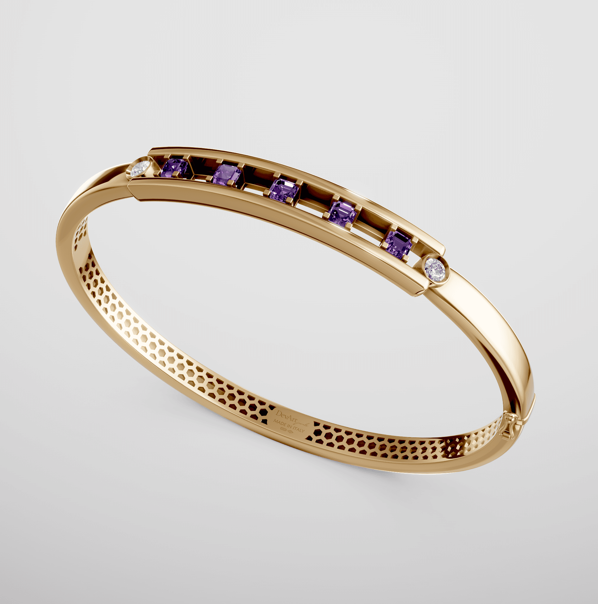 100% Made in Italy | 디지털 미학과 장인정신의 결합, 14K 골드 & 자수정 링크 뱅글 프리오더 1